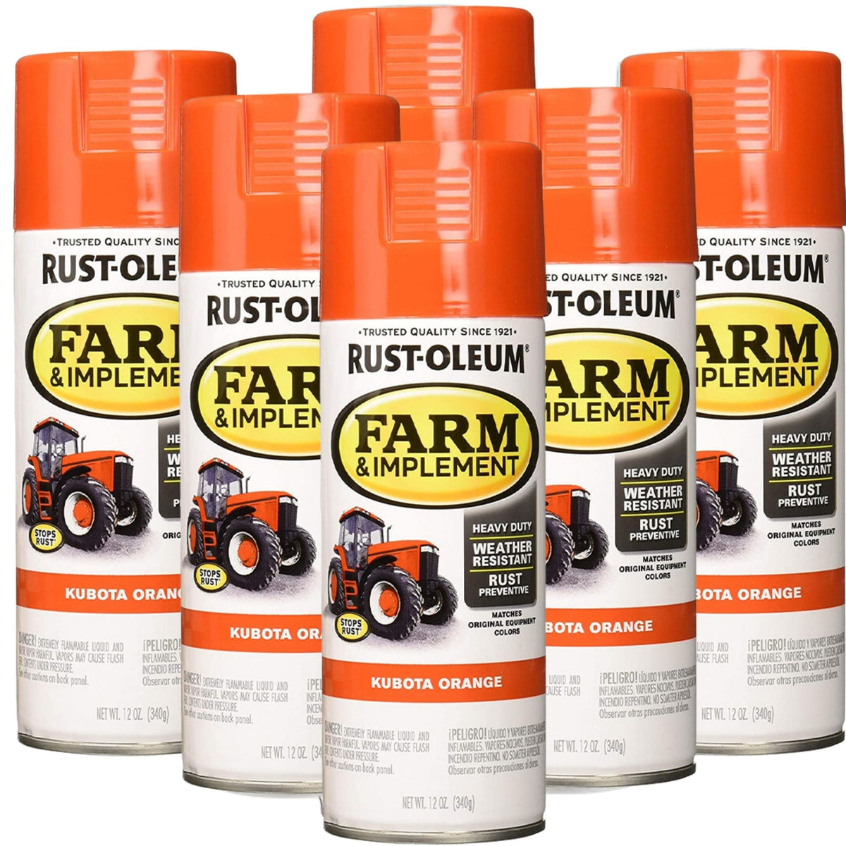 6 Cans | RUST-OLEUM Farm &amp; Implement Equipment Spray Paint | 280142 Kubota Orange 340g - South East Clearance Centre