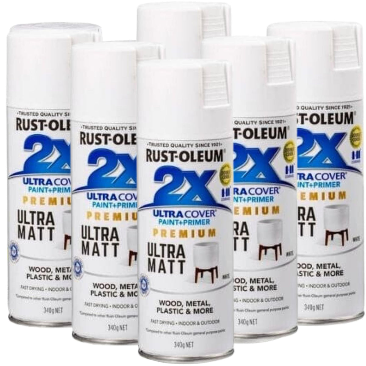 6 Cans | RUST-OLEUM 2X ULTRA COVER PAINT &amp; PRIMER IN ONE | 357855 Matt White - South East Clearance Centre