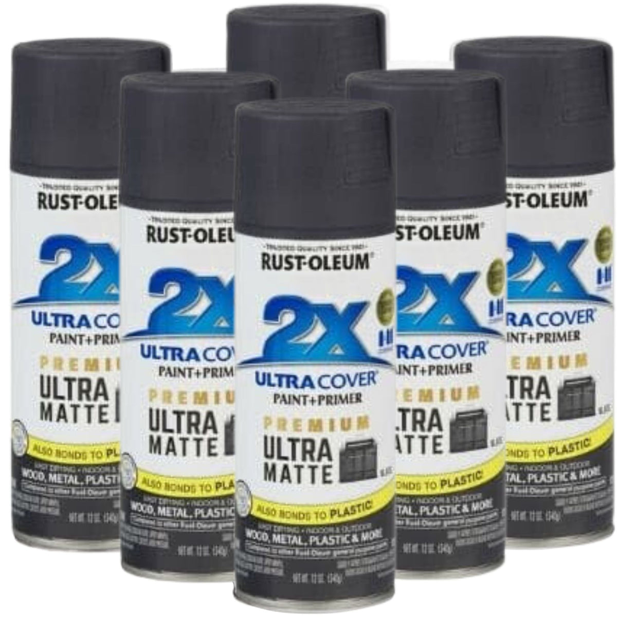 6 Cans | RUST-OLEUM 2X ULTRA COVER PAINT &amp; PRIMER IN ONE | 357856 MATT BLACK - South East Clearance Centre