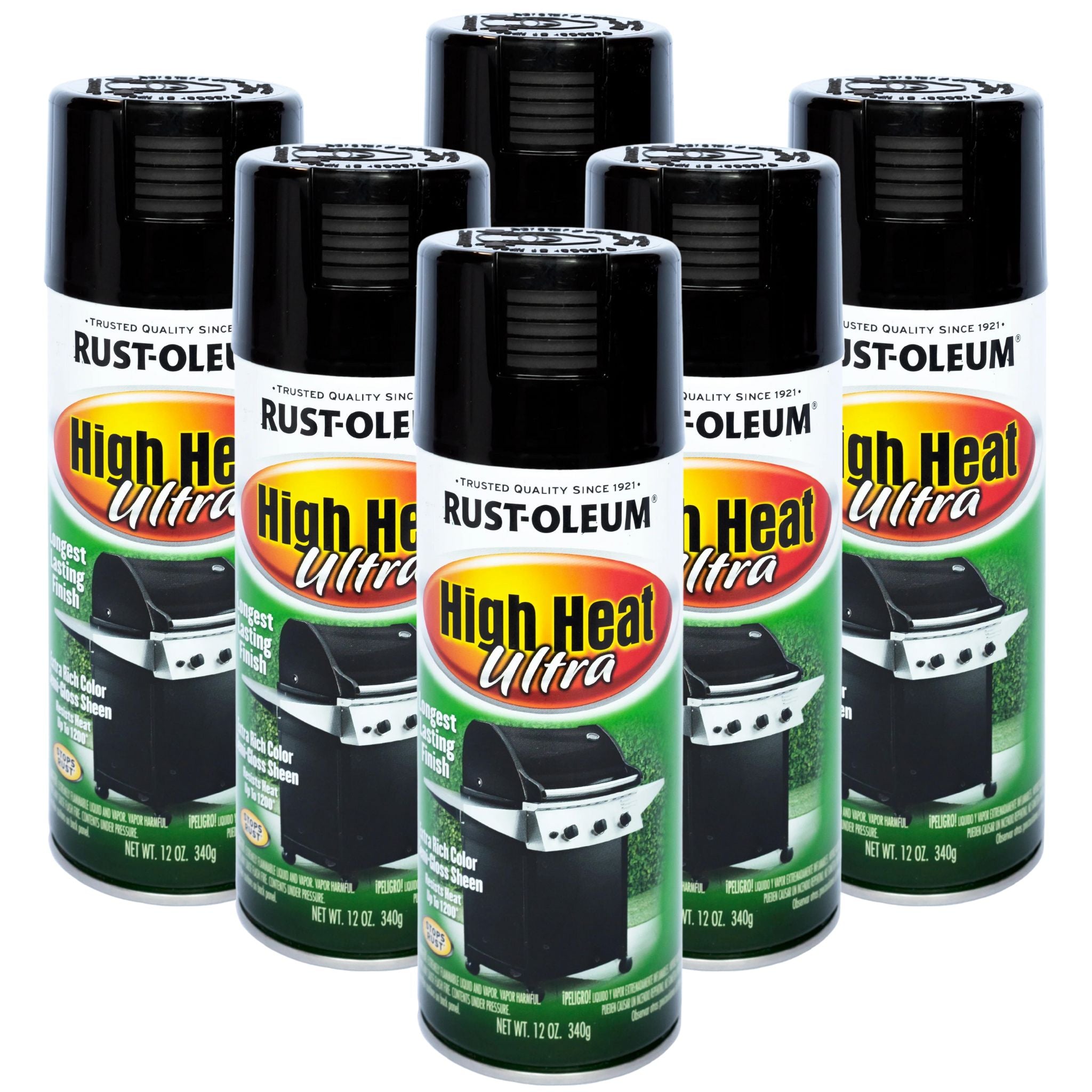 6 Cans | Rust-Oleum 241169 High Heat Ultra Enamel Spray, Black - South East Clearance Centre