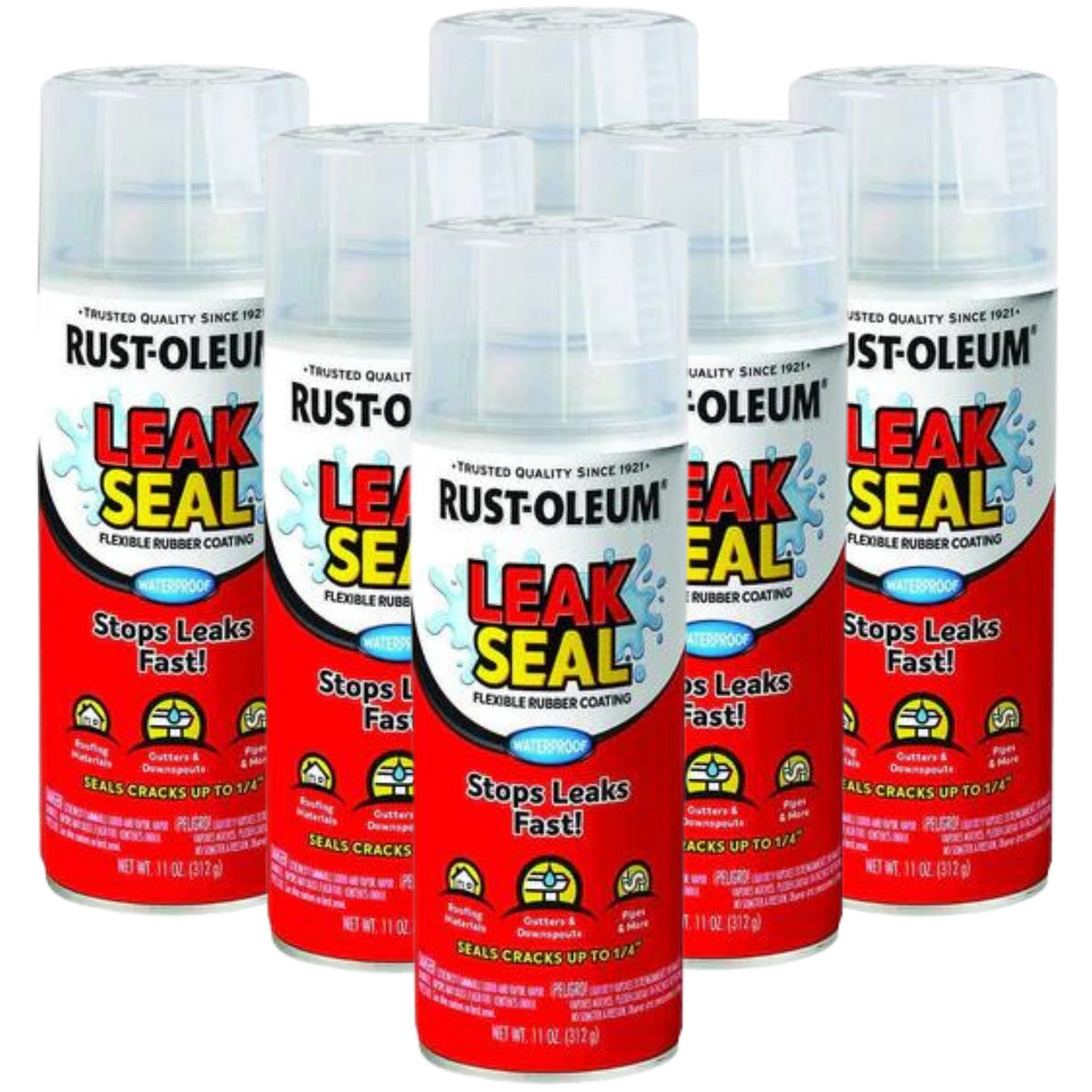 6 Cans RustOleum 340g Leakseal Rubberised Coating Spray CLEAR