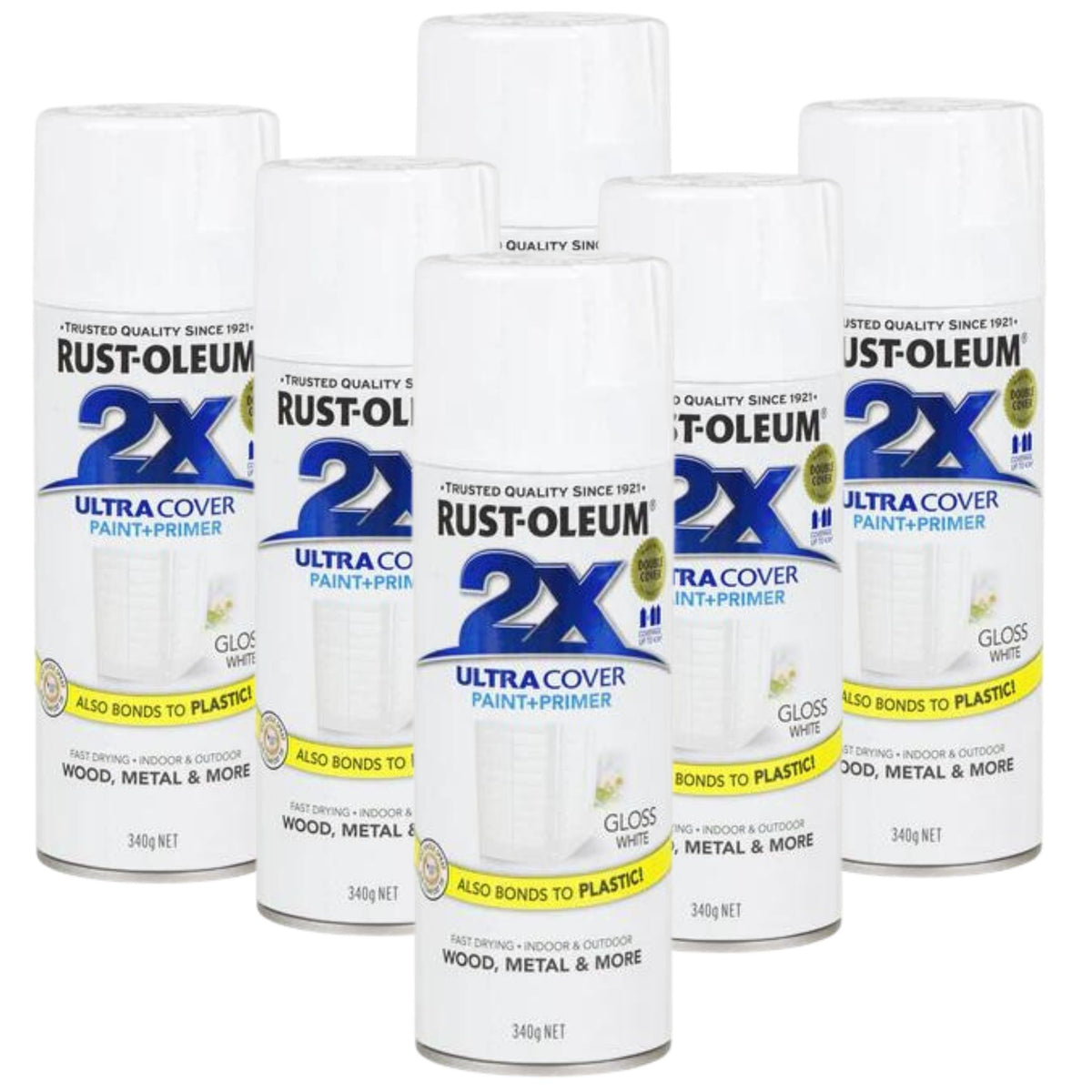 6 Cans | RUST-OLEUM 2X Gloss Paint &amp; Primer Spray Paint 340g White 276314 - South East Clearance Centre