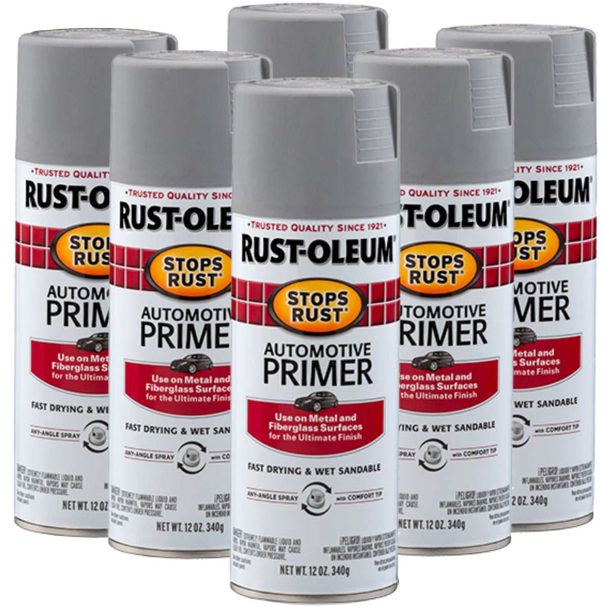 (6 cans) Rust-Oleum Stops Rust &amp; Rust Prevention Automotive Primer Spray | 2081830 Light Gray - South East Clearance Centre