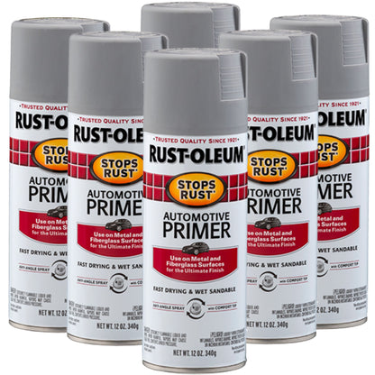 (6 cans) Rust-Oleum Stops Rust & Rust Prevention Automotive Primer Spray | 2081830 Light Gray - South East Clearance Centre