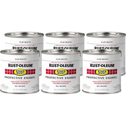 Rust-Oleum 7790730 Protective Enamel Paint, 236ml, Flat White (6 Tins) - South East Clearance Centre