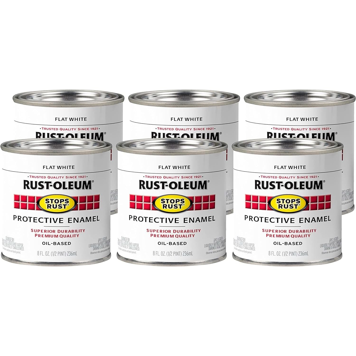 Rust-Oleum 7790730 Protective Enamel Paint, 236ml, Flat White (6 Tins) - South East Clearance Centre