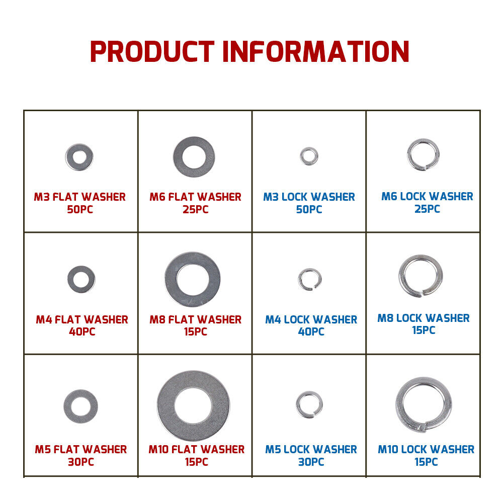 350 piece M3 - M10 Spring Crush Washer Seal Sump Hydraulic Seal Flat Ring Set Assortment Kit - South East Clearance Centre