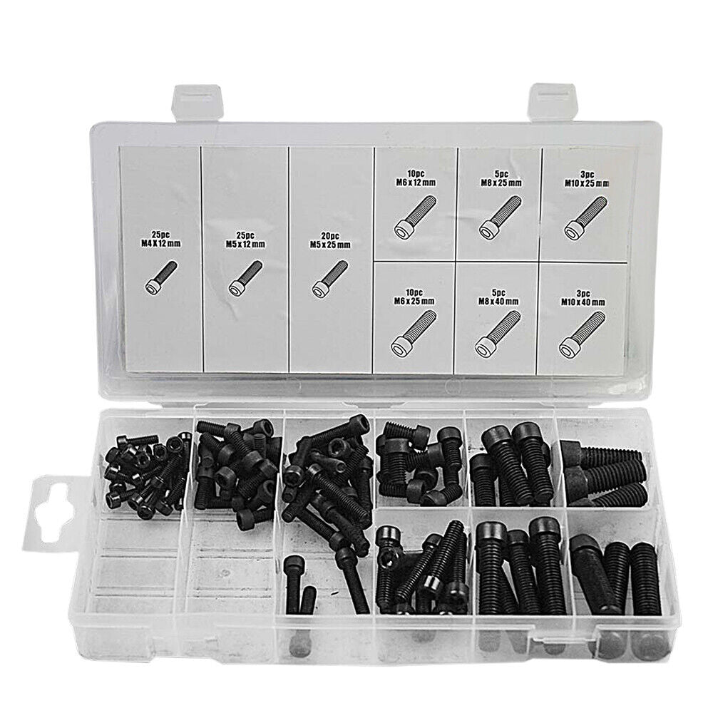 106 piece M4-M10 Socket Cap Screw Stainless Steel Allen Bolts Hex Drive Black Assortment Kit - South East Clearance Centre