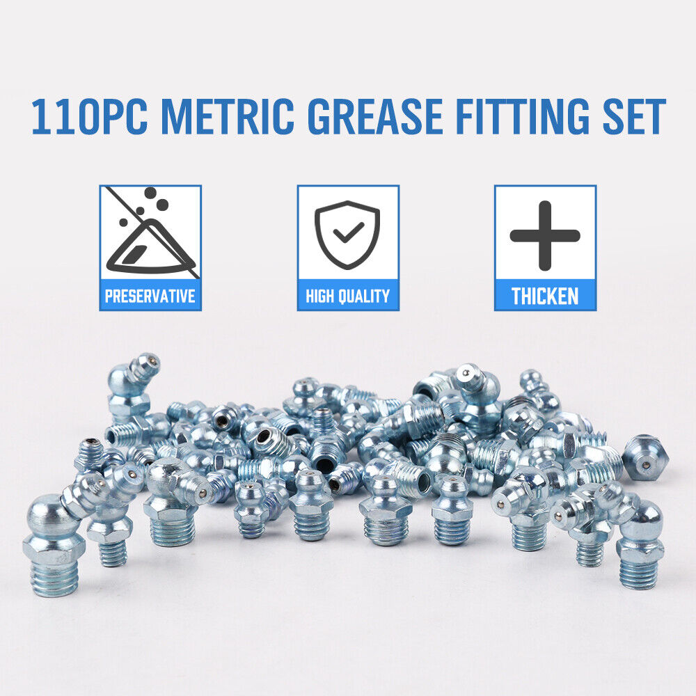 110 piece Metric Hydraulic Grease Nipple Mechanical Lubricant Fitting Assortment Kit - South East Clearance Centre