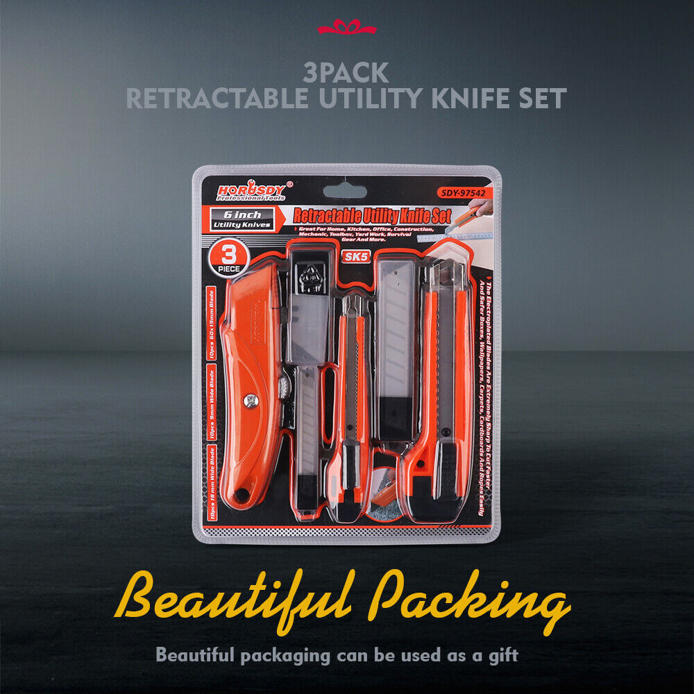 3 Pack Retractable Utility Knife Set Box Cutter Razor Knife SK5 Blades - South East Clearance Centre