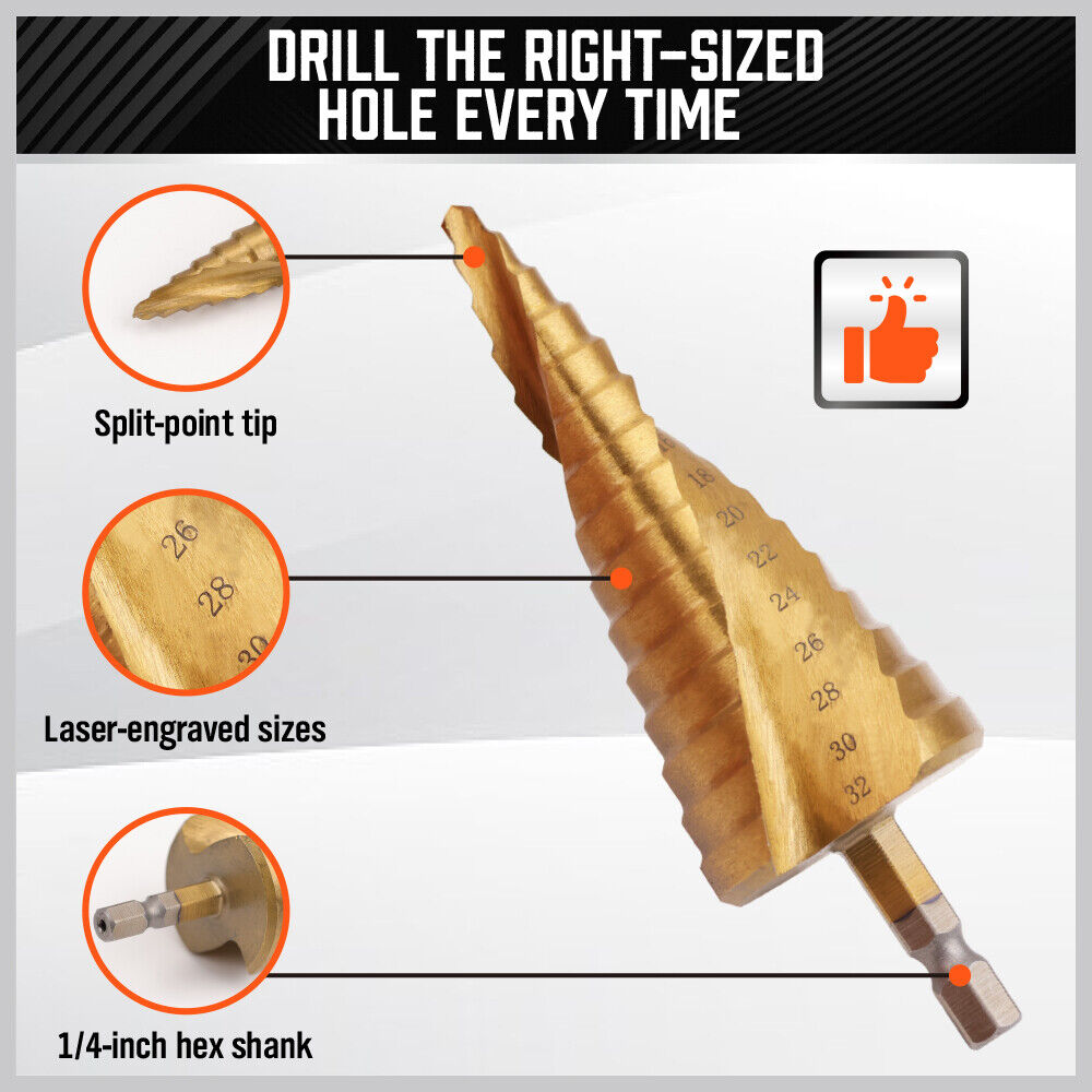 Spiral Step Drill 3 Piece Set | 1/4" | 4-12mm/4-20mm/4-32mm - South East Clearance Centre