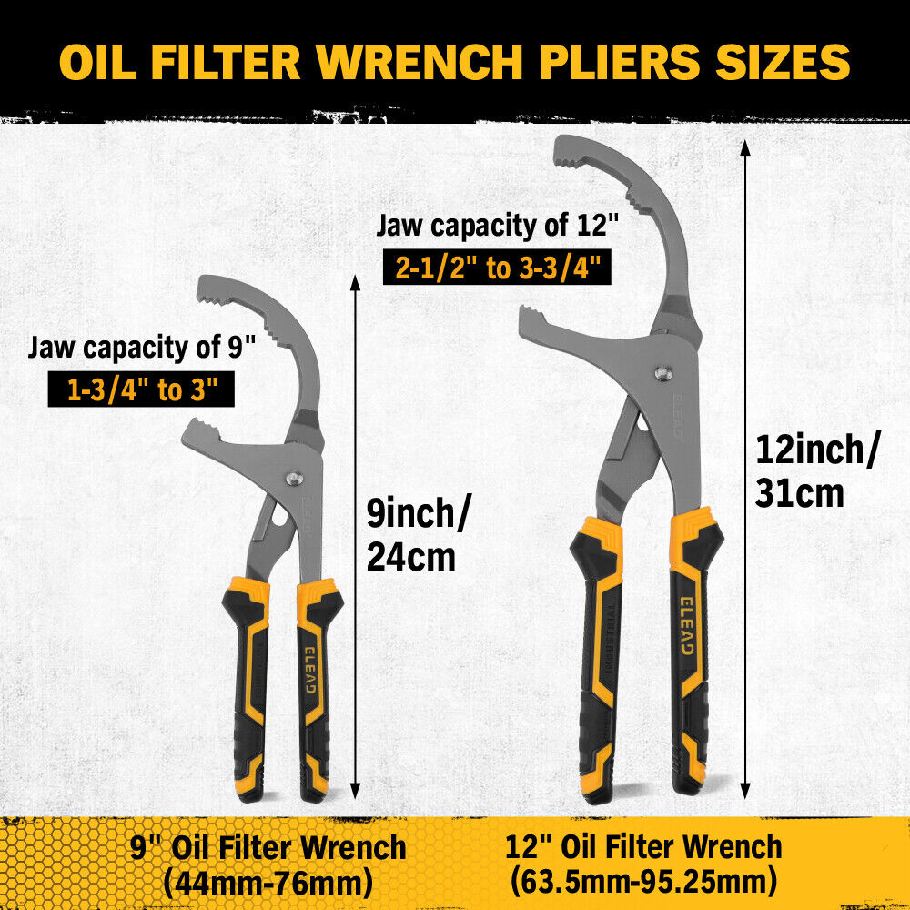 2Pcs Oil Filter Wrench Set 9" & 12" Oil Filter Removal Tools Pliers Motorcycles - South East Clearance Centre