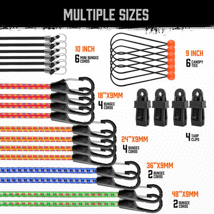 28Pc Bungee Cord Set Outdoor Tarp Clips Canopy Ties & Ball Bungees Organizer Bag - South East Clearance Centre