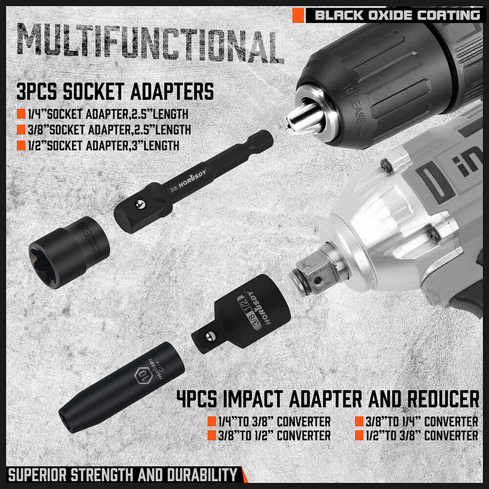 7Pc Power Drill Impact Sockets Adapter Set Hex Shank Socket Drill Adapter Impact - South East Clearance Centre