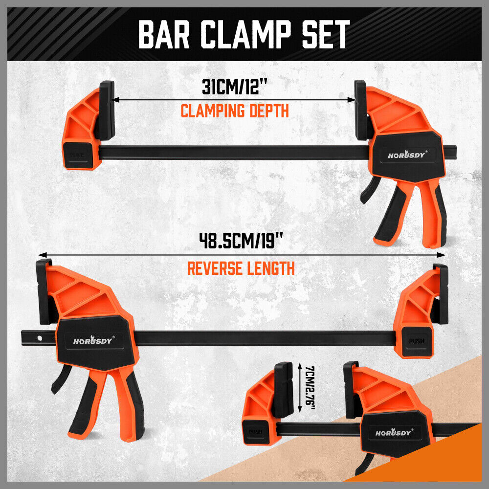 2-Piece 12inch Bar Clamps Set Woodworking Bar Clamp Spreader Quick Clamp 300Lbs - South East Clearance Centre