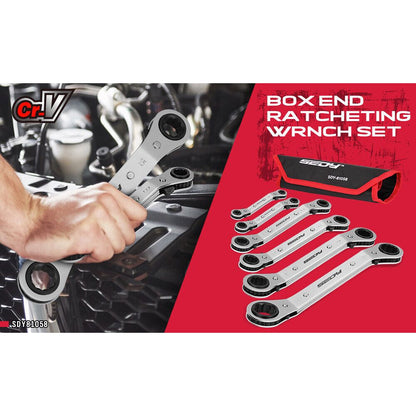 6 Piece Double Offset Box End Ratcheting Wrench Set - South East Clearance Centre