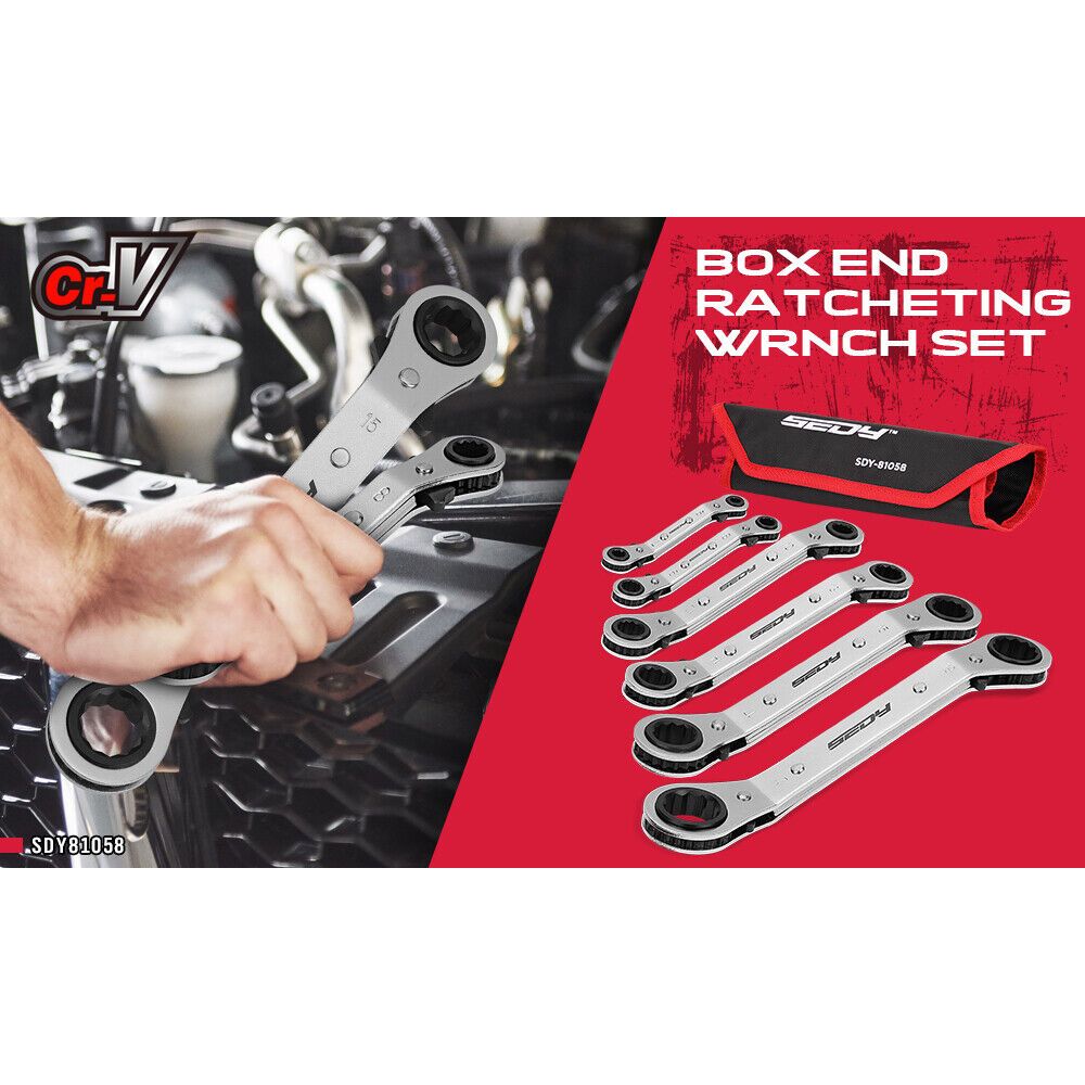 6 Piece Double Offset Box End Ratcheting Wrench Set - South East Clearance Centre