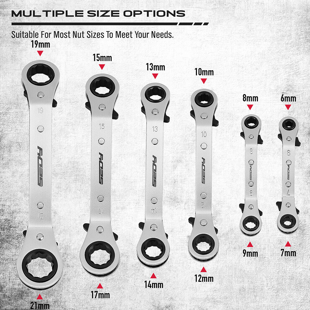 6 Piece Double Offset Box End Ratcheting Wrench Set - South East Clearance Centre