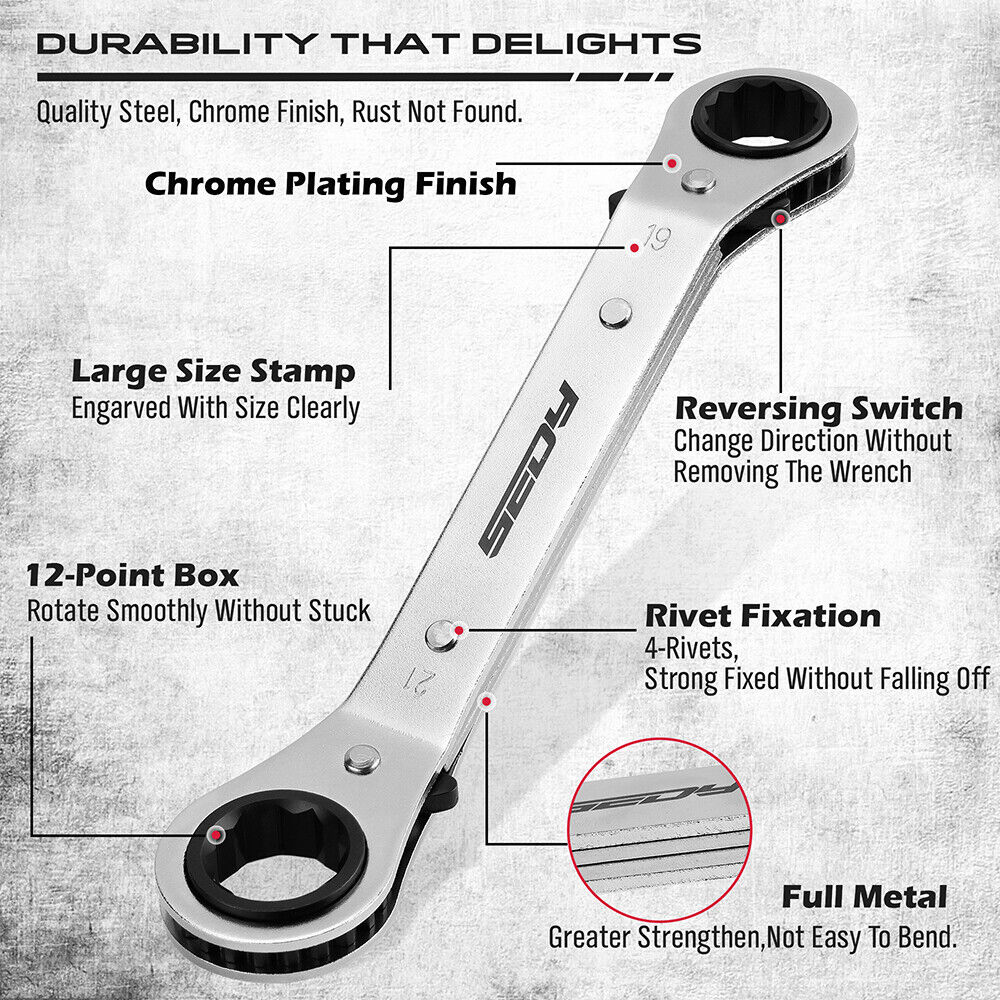 6 Piece Double Offset Box End Ratcheting Wrench Set - South East Clearance Centre