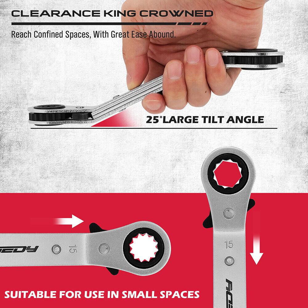 6 Piece Double Offset Box End Ratcheting Wrench Set - South East Clearance Centre