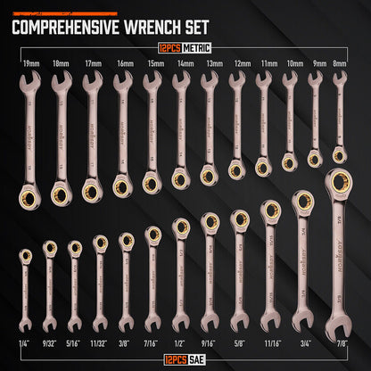 24 Piece Ratcheting Combination Wrench Set - South East Clearance Centre