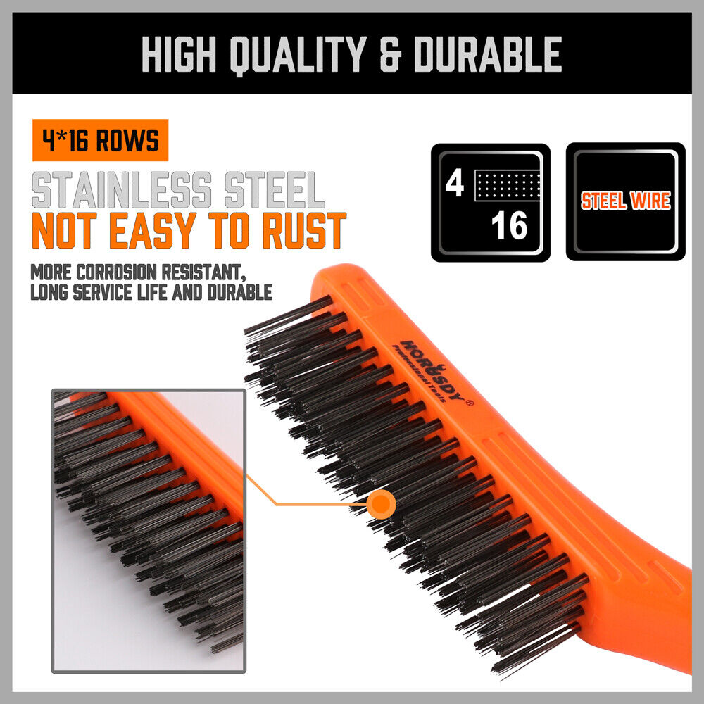 10" Steel Wire Brush Cleaning Brush Anti-Slip 4x16 Rows - South East Clearance Centre