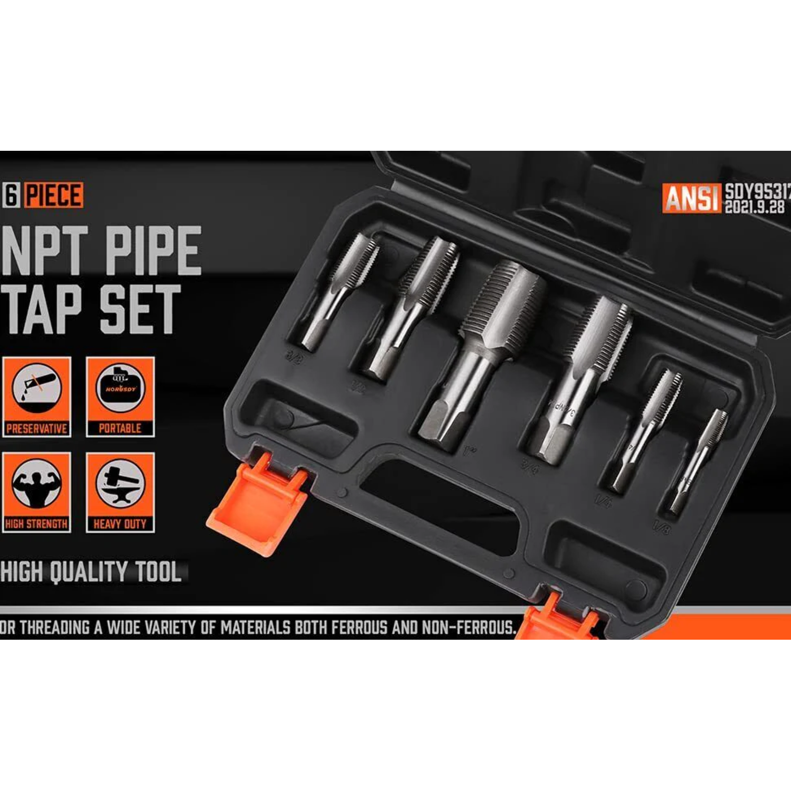 6 Piece NPT Pipe Tap Set Thread Tap Screw Tool 1/8" 1/4" 3/8" 1/2" 3/4" 1" - South East Clearance Centre