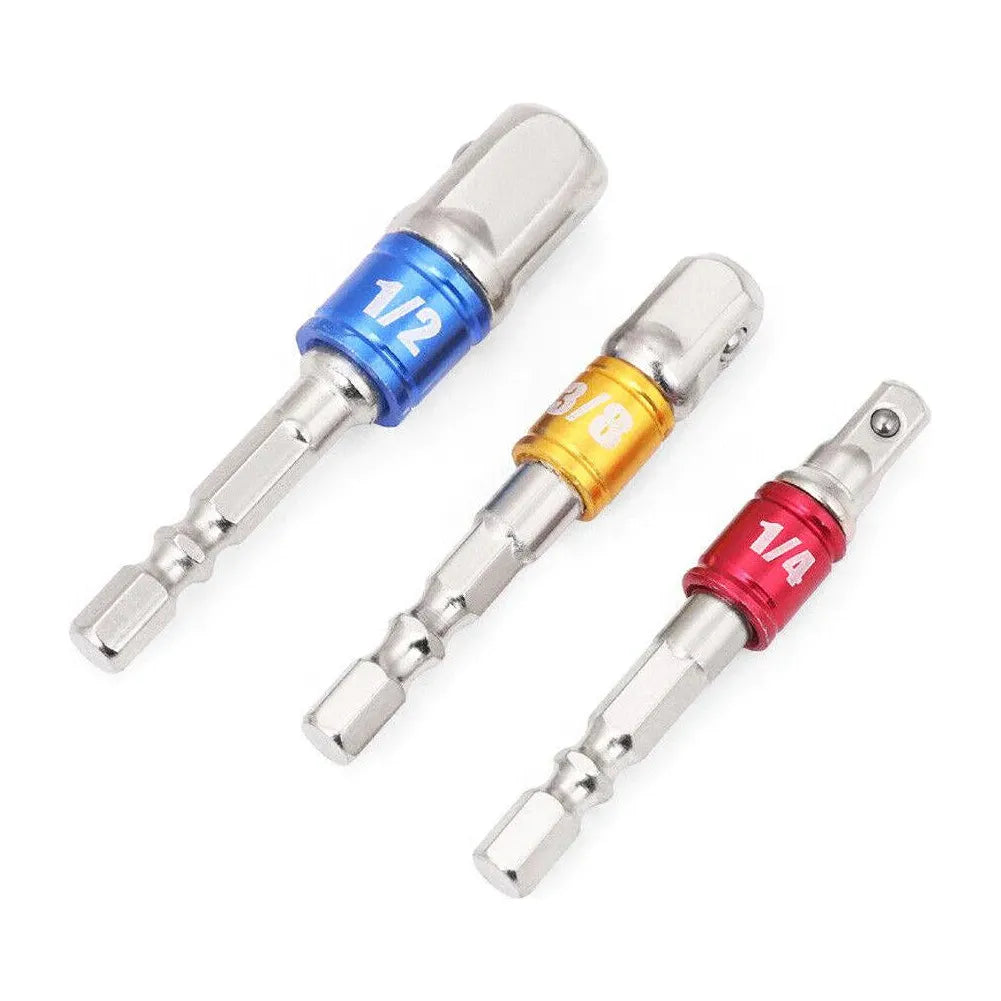 3Pc Socket Bit Adaptor Set Drill Nut Driver Power Extension Bars 1/4&quot; 3/8&quot; 1/2&quot; - South East Clearance Centre