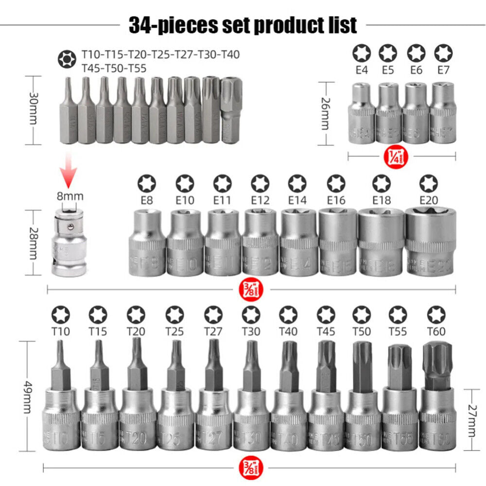 34 Piece E Torx Socket Set - South East Clearance Centre