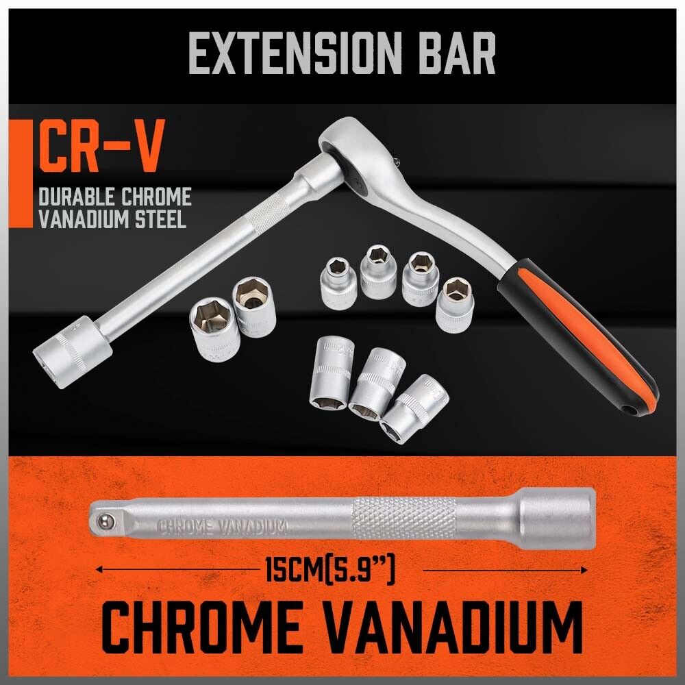 3/8" Socket Wrench Set with Ratchet & Extension Bar | 12 Pieces | 6-15mm - South East Clearance Centre