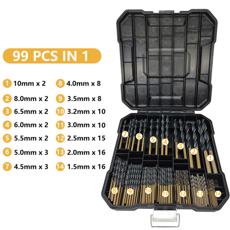 99 Piece Drill Bit Set HSS Speed Titanium Coated - South East Clearance Centre