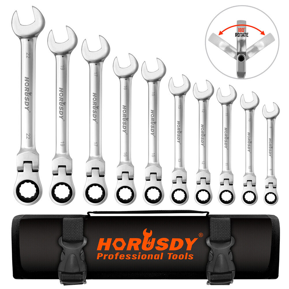 10 Piece Flex Head Combination Ratcheting Spanner Set - South East Clearance Centre