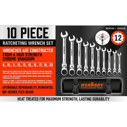 10 Piece Flex Head Combination Ratcheting Spanner Set - South East Clearance Centre