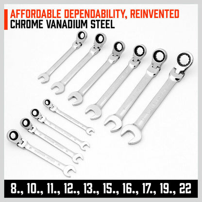 10 Piece Flex Head Combination Ratcheting Spanner Set - South East Clearance Centre