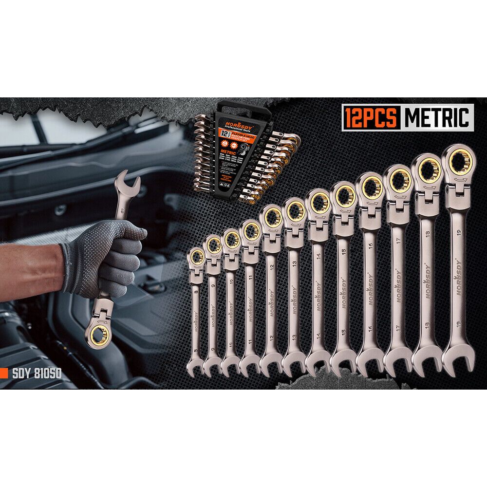 12 Piece Metric Flexible Ratchet Wrench Set - South East Clearance Centre