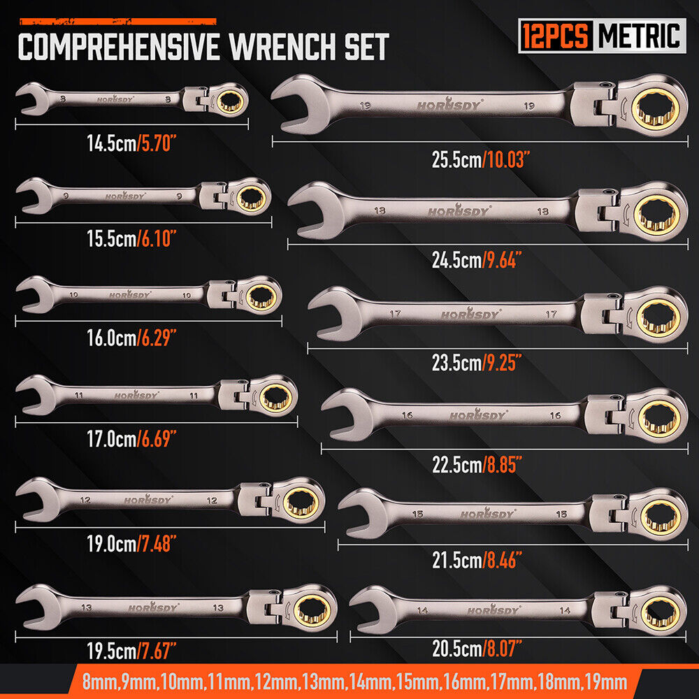 12 Piece Metric Flexible Ratchet Wrench Set - South East Clearance Centre