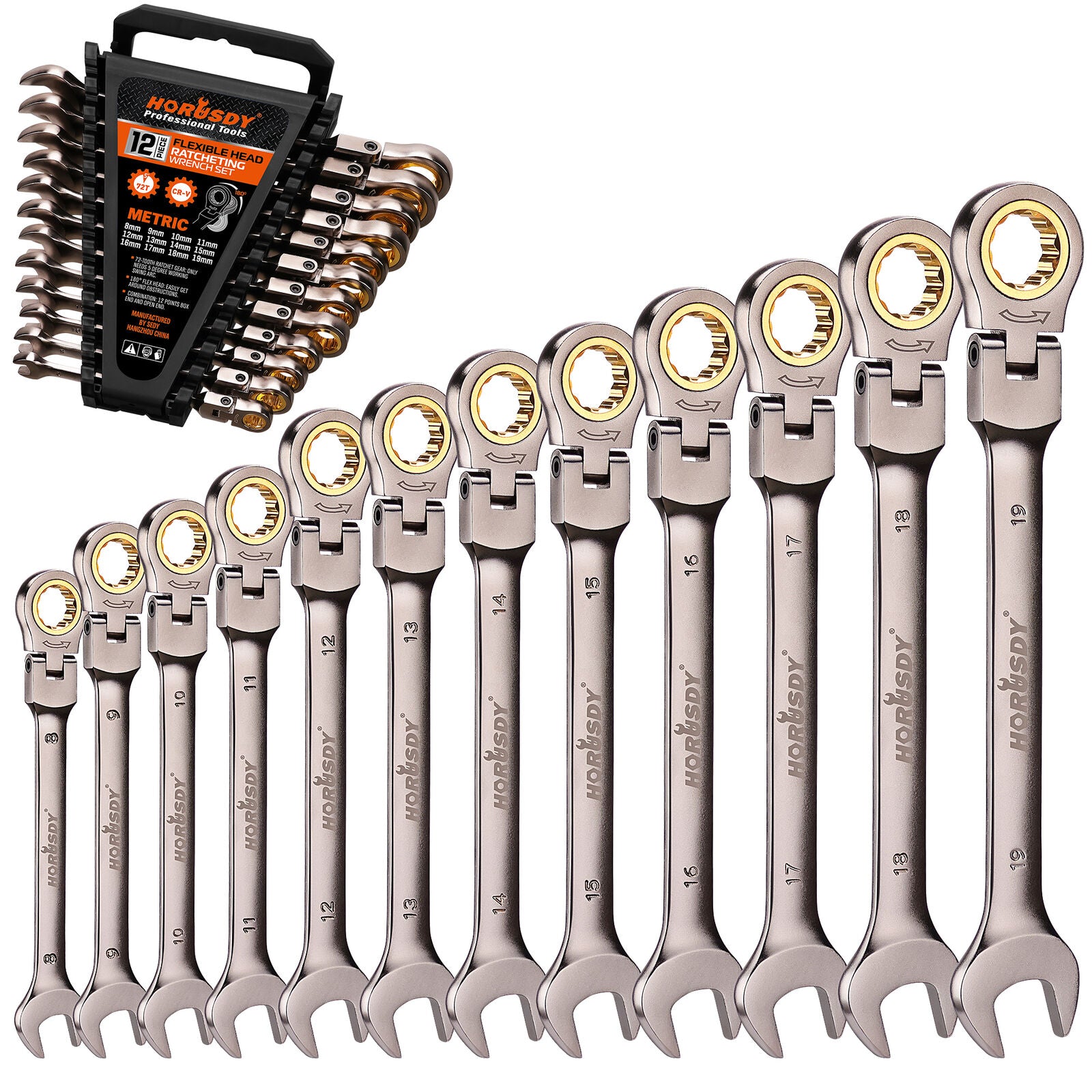 12 Piece Metric Flexible Ratchet Wrench Set - South East Clearance Centre