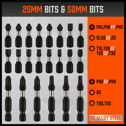 26Pc Impact Screwdriver Bit Set Magnetic Drill Bit Holder Quick Release Drilling - South East Clearance Centre