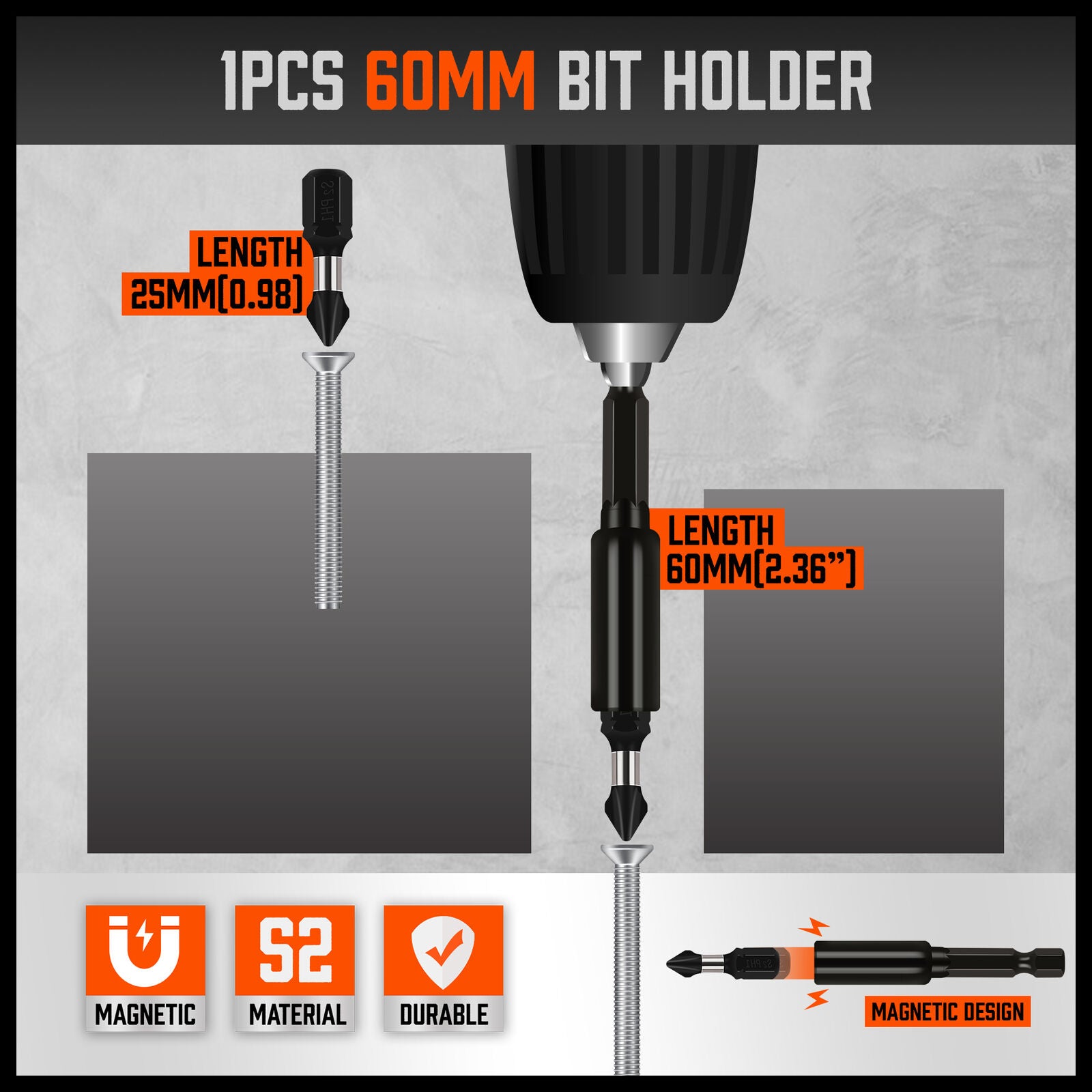 26Pc Impact Screwdriver Bit Set Magnetic Drill Bit Holder Quick Release Drilling - South East Clearance Centre