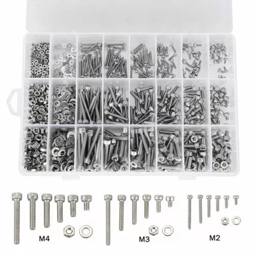 1080 Piece Hex Socket Head Screw Flat Washer and Nut Assortment Kit