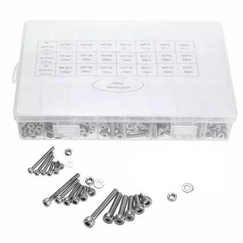 1080 Piece Hex Socket Head Screw Flat Washer and Nut Assortment Kit