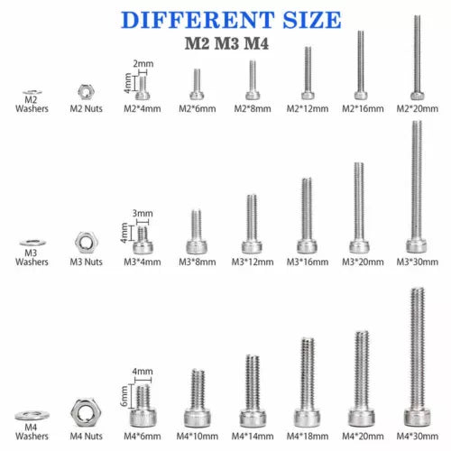 1080 Piece Hex Socket Head Screw Flat Washer and Nut Assortment Kit