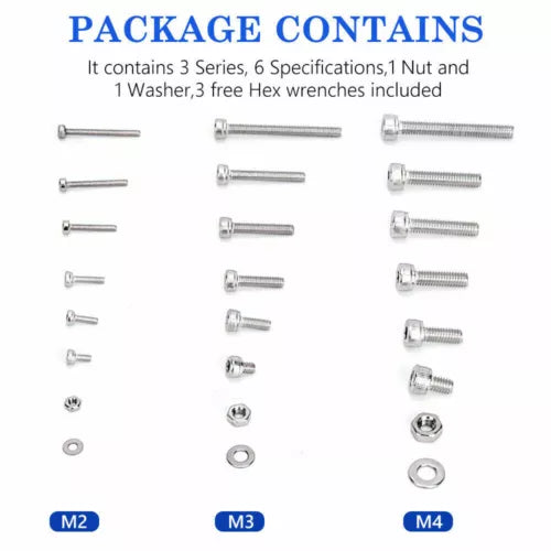 1080 Piece Hex Socket Head Screw Flat Washer and Nut Assortment Kit