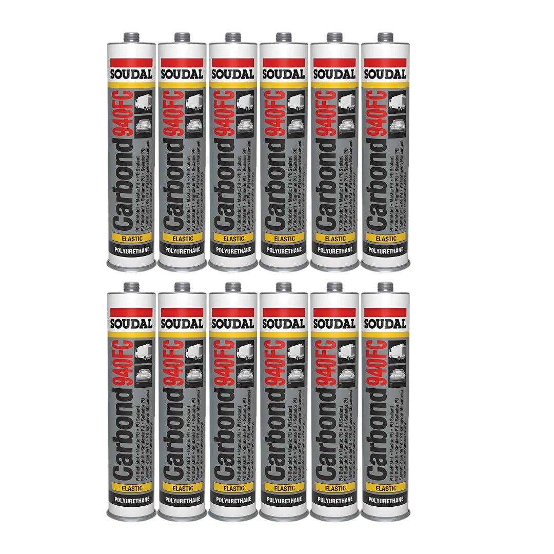 Soudal Carbond 940FC White Polyurethane Adhesive Sealant – 12 Cartridges, ideal for high-strength bonding, sealing, and applications requiring flexibility and UV resistance.