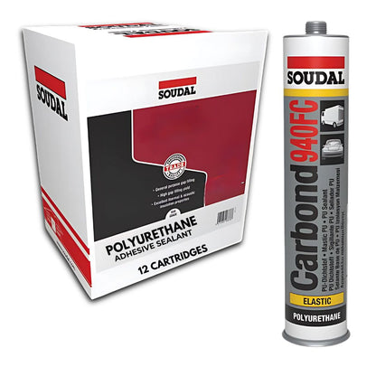 Soudal Carbond 940FC White Polyurethane Adhesive Sealant – 310ml (Box of 12) for high-strength bonding and sealing in automotive, construction, and industrial applications.