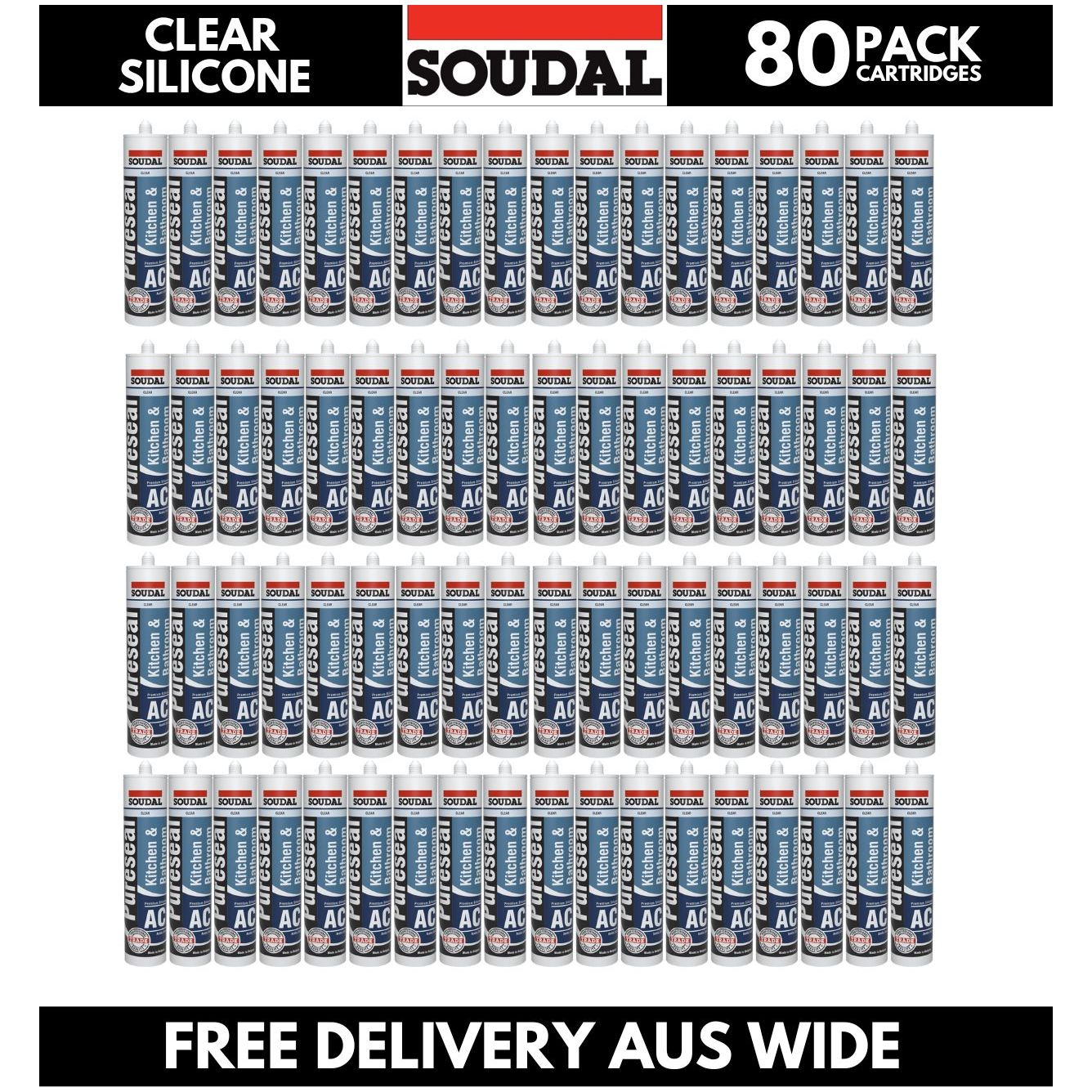 (80 Pack) Soudal Pureseal Acetic Cure Kitchen & Bathroom Silicone Clear