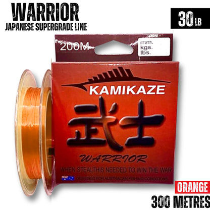 Kamikaze WARRIOR Japanese SuperGradeLine 300m 30lb ORANGE - South East Clearance Centre