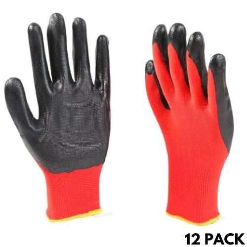 (12 Pairs) Nitrile Coated Nylon Work Gloves - Size 10 - South East Clearance Centre