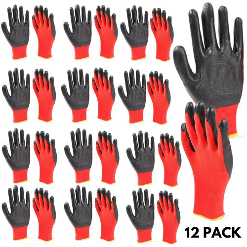 (12 Pairs) Nitrile Coated Nylon Work Gloves - Size 10 - South East Clearance Centre