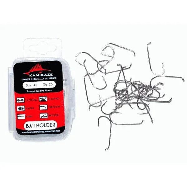 QTY 50 Size 1 Kamikaze BAITHOLDER Black Nickel Hooks (2X25 PACK) - South East Clearance Centre